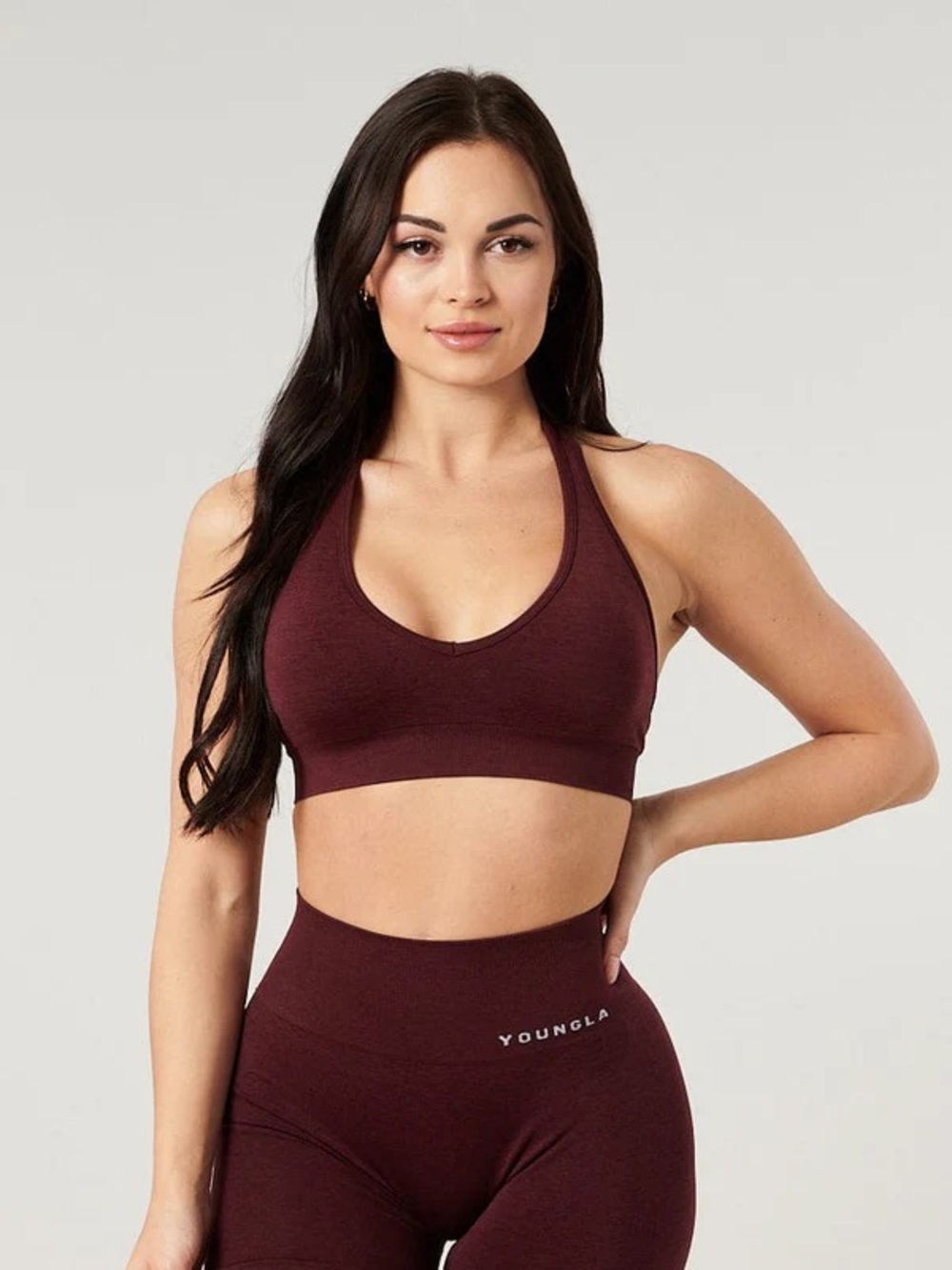 YoungLA Core Seamless Halter Bra — Burgundy Silk